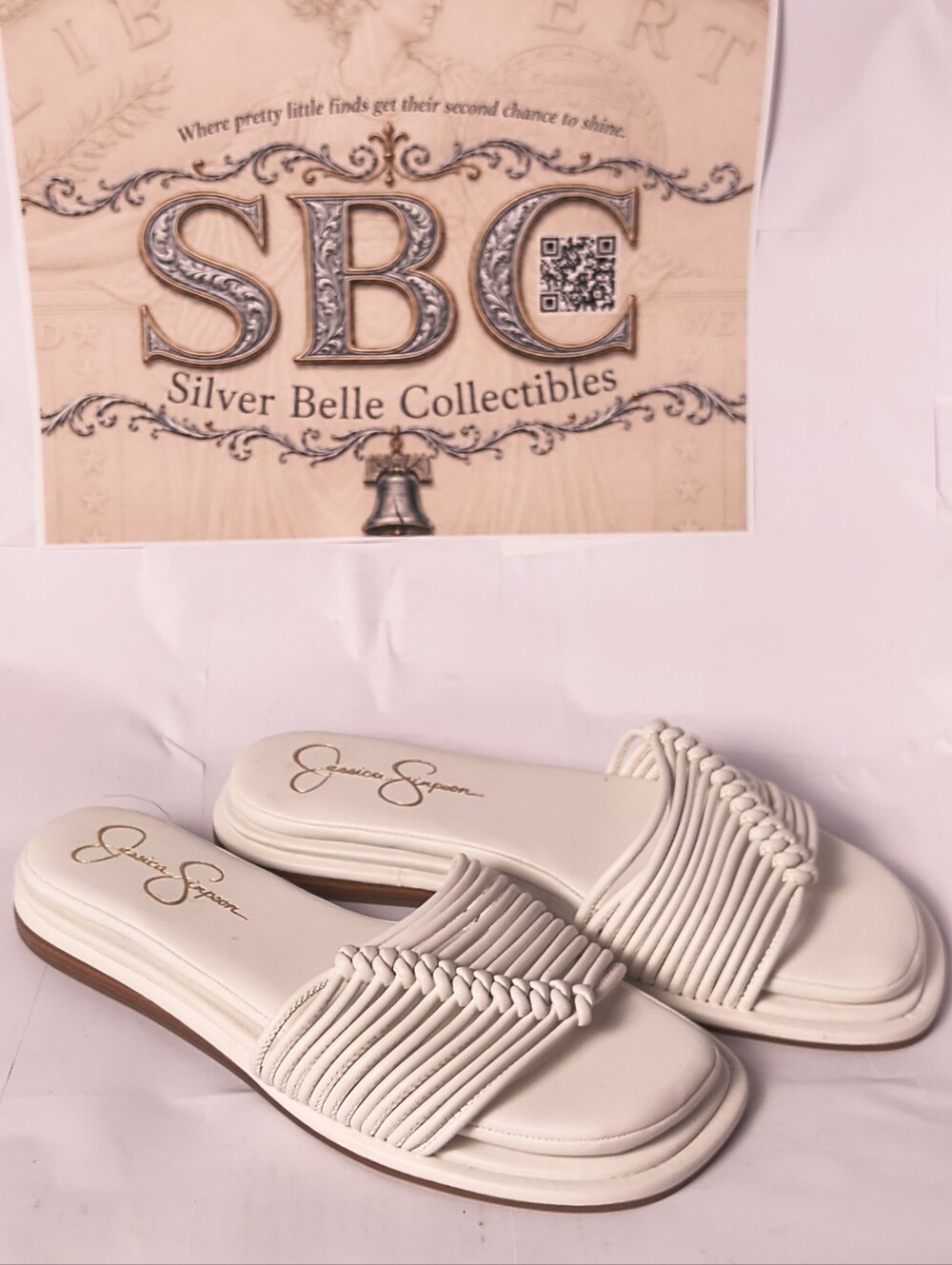 Jessica Simpson Ivory Braided Slide Sandals Flat Square Toe Women's 6.5 NWT